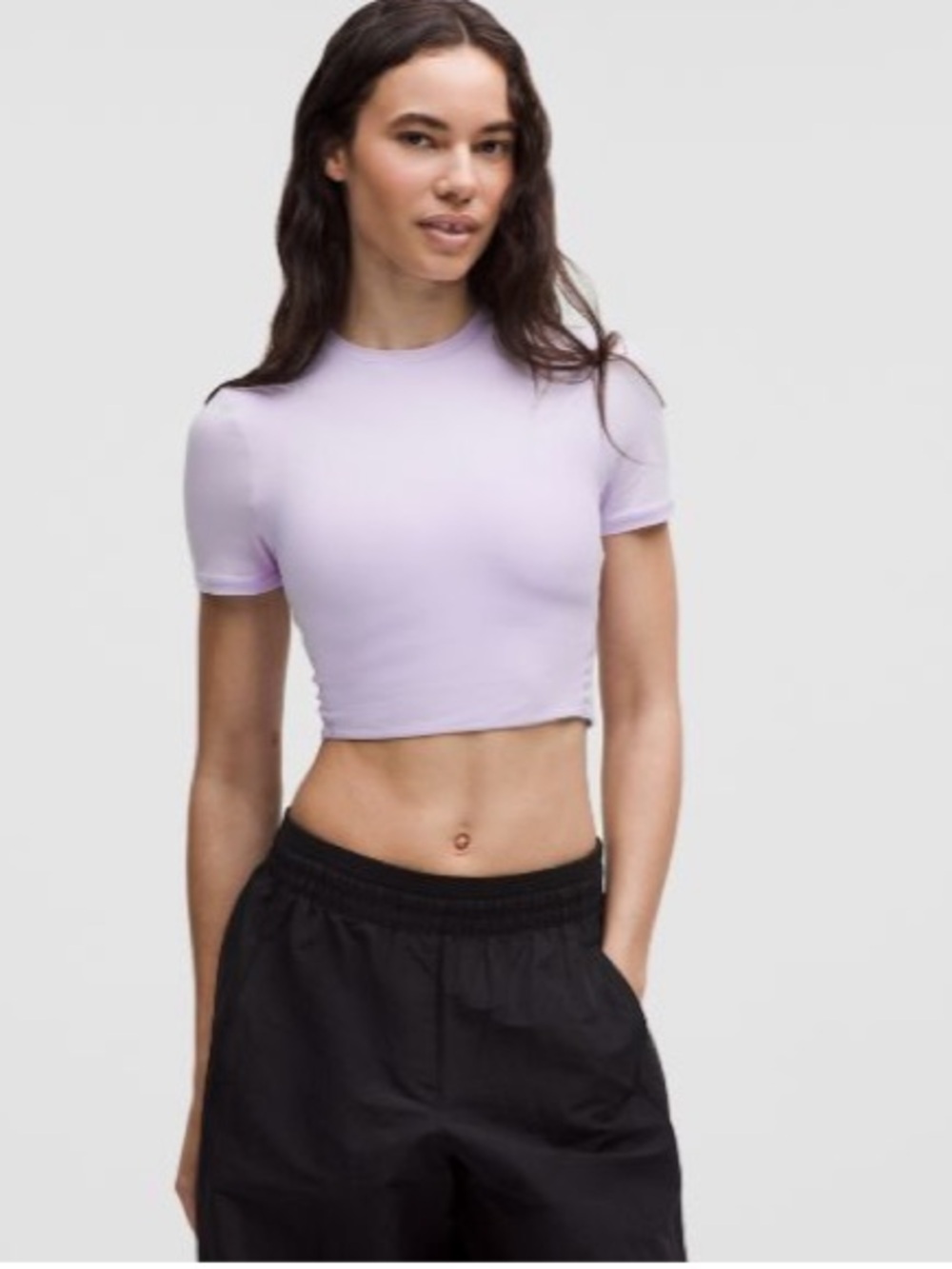 Lululemon Wundermost Ultra-Soft Nulu Crewneck Cropped T-Shirt Lavender Frost XL